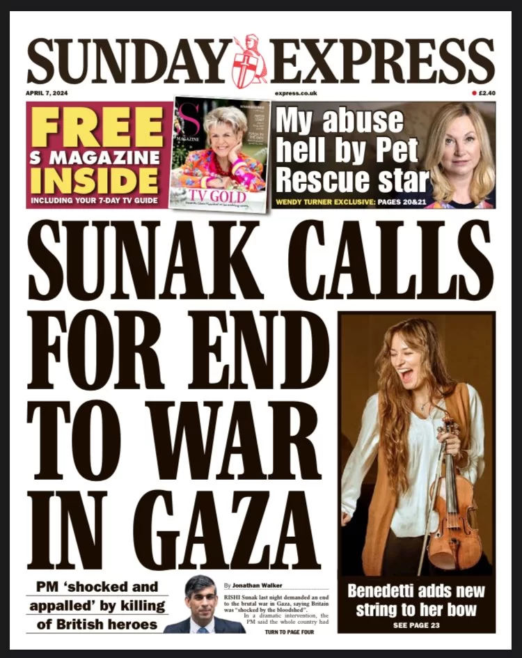 Sunday Express - Sunak calls for end to war in Gaza