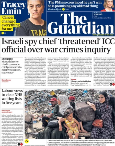 The Guardian – Israeli spy chief threatened ICC official over war crimes inquiry 