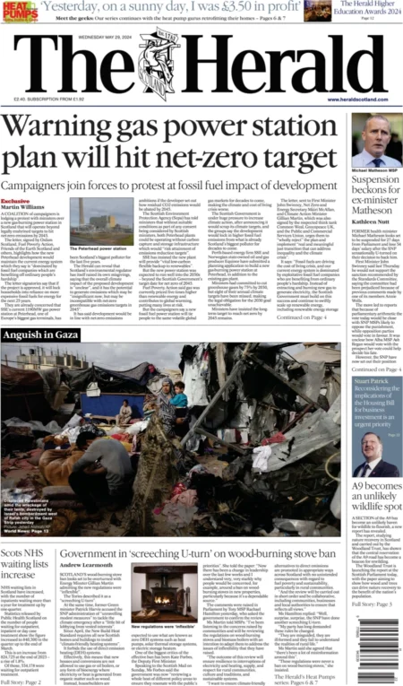 The Herald Scotland – Warning Gas Power Station Plan Will Hit Net Zero Target 