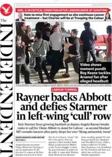 The Independent – Rayner backs Abbott and defies Starmer in left-wing cull row 