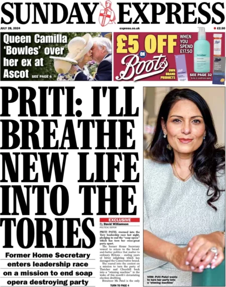 Sunday Express – Priti: I’ll breathe new life into the Tories 