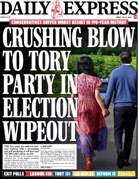 Daily Express – Crushing blow to Tory Party in election wipeout 