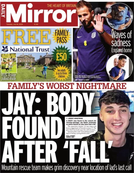 Daily Mirror – Jay: Body found after ‘fall’ 