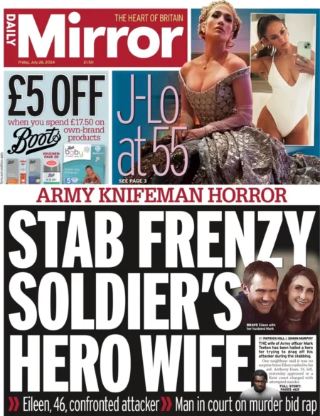 Daily Mirror – Stab frenzy soldier’s hero wife 