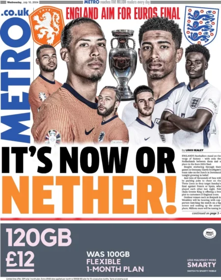 Metro – England aim for Euros final: It’s now or Nether 