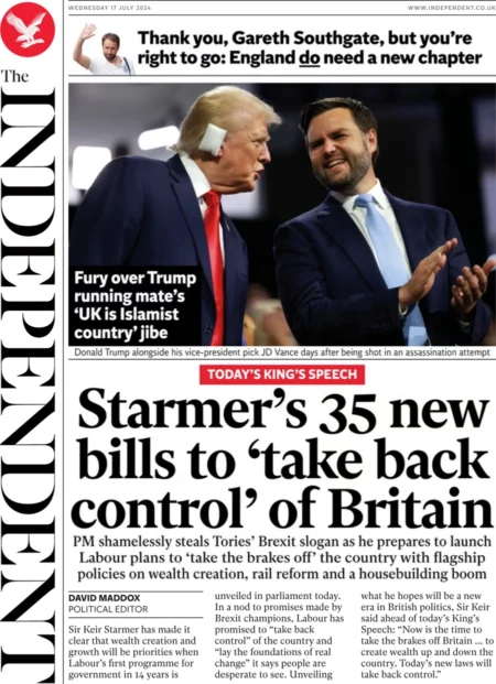 The Independent – Starmer’s 35 new bills to ‘take back control’ of Britain 