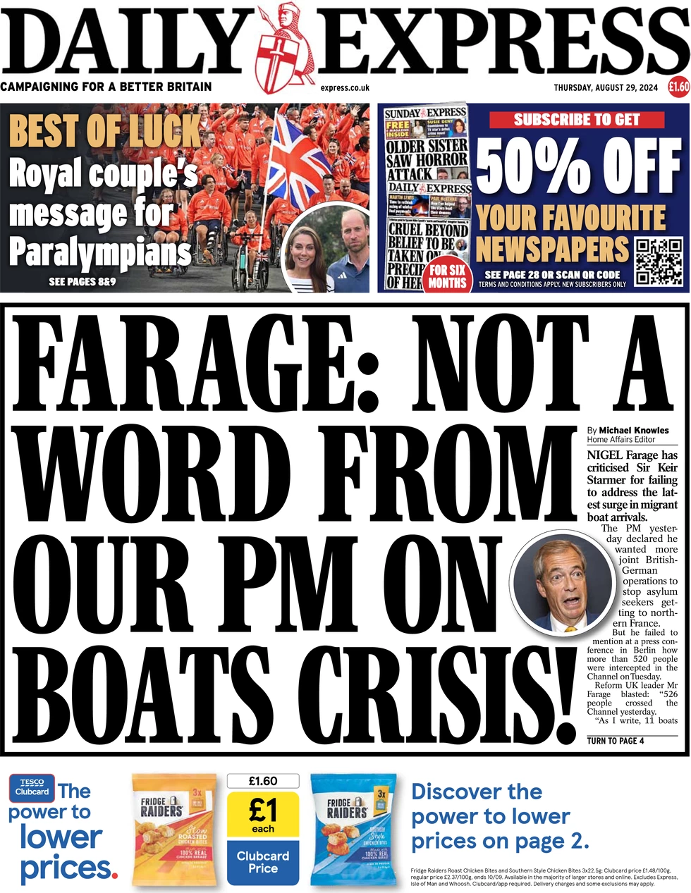 Daily Express - Farage: Not a word from our PM on boats crisis!