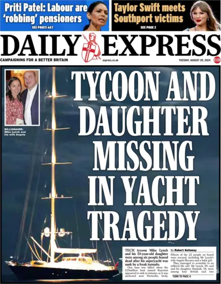 Daily Express – Tycoon and daughter missing in yacht tragedy