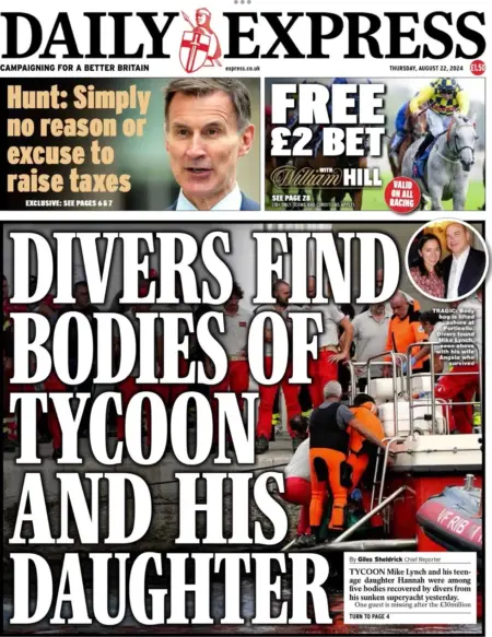 Daily Express – Divers Find Bodies Of Tycoon And His Daughter 