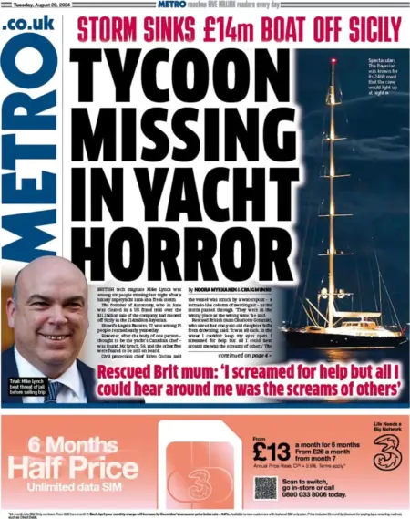 Metro – Tycoon missing after yacht horror 