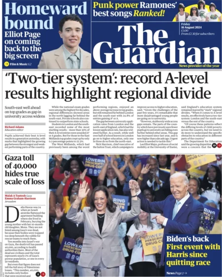 The Guardian – Record A-level results highlight regional divide 