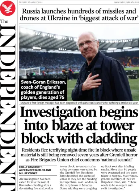 The Independent – Investigation Begins Into Blaze at Tower Block with Cladding 