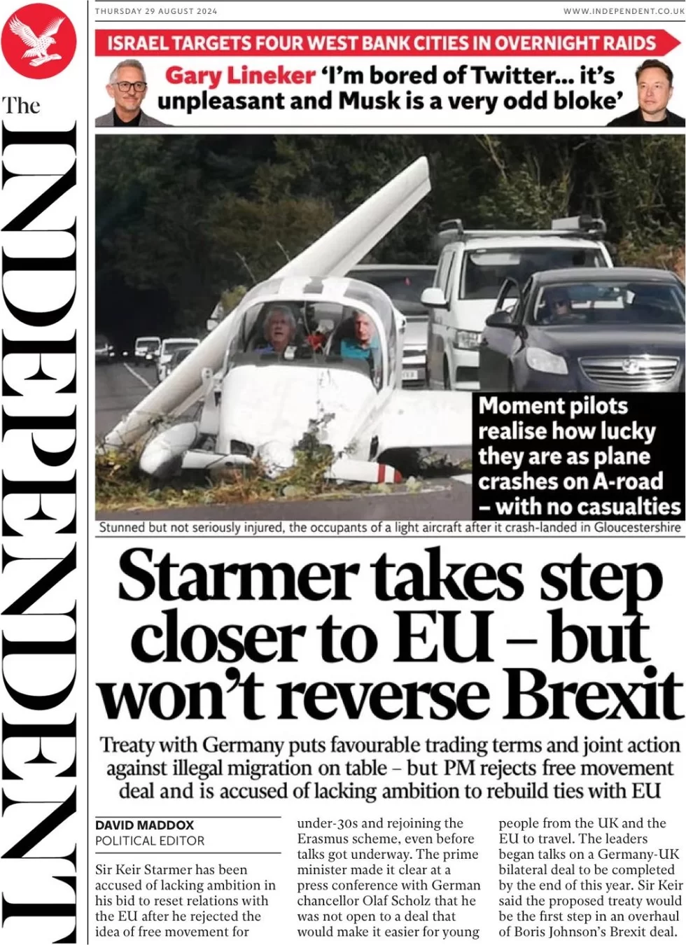 The Independent - Starmer takes step closer to EU - but won’t reverse Brexit