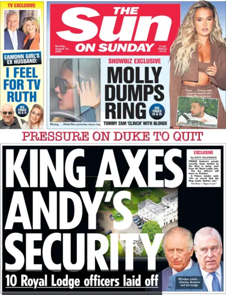 The Sun on Sunday – King axes Andrew’s security 