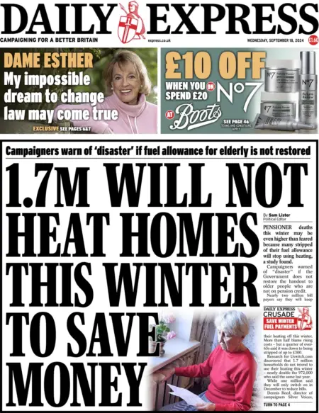 Daily Express – 1.7 million will not heat homes this winter to save money