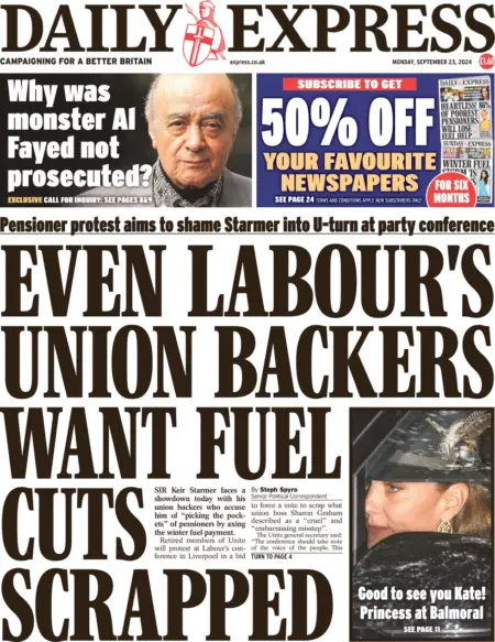 Daily Express – Even Labour’s union backers want fuel cuts scrapped 