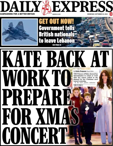 Daily Express – Kate back at work to prepare for Xmas concert 