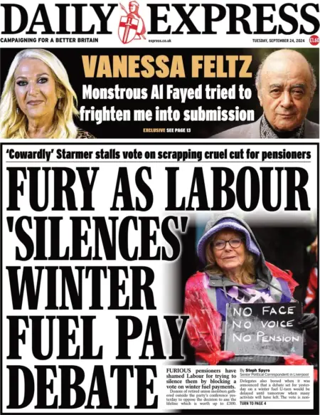 Daily Express – Fury as Labour silence winter fuel debate