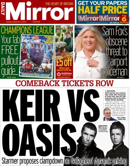 Daily Mirror – Keir vs Oasis