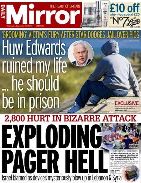 Daily Mirror – Exploding pager hell 