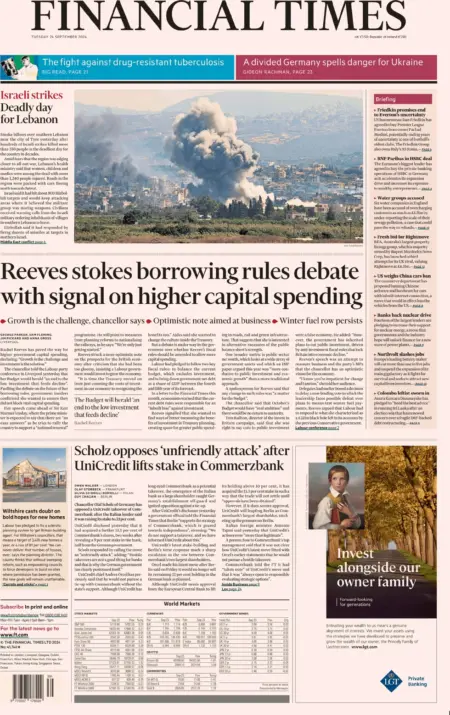 Financial Times – Reeves stokes borrowing rules debate with signal on higher capital spending 