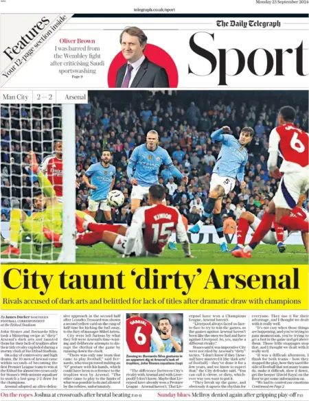 Telegraph Sport – City taunts dirty Arsenal 