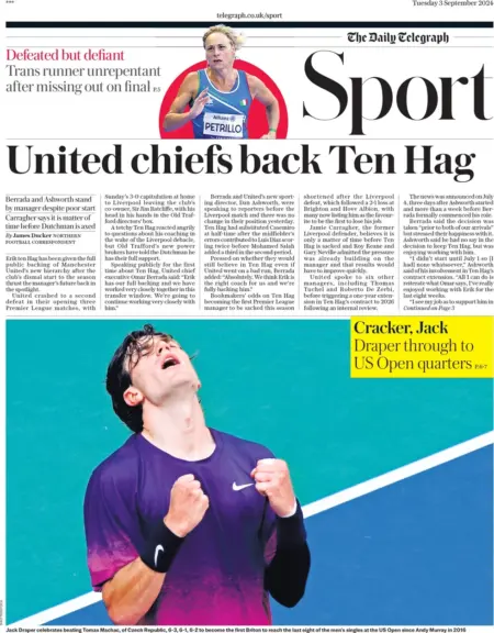 Telegraph Sport – United chiefs back Ten Hag