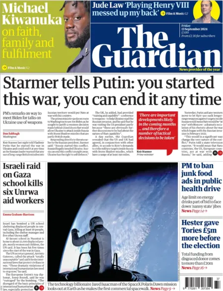 The Guardian – Starmer tells Putin: you started this war, you can end it any time 