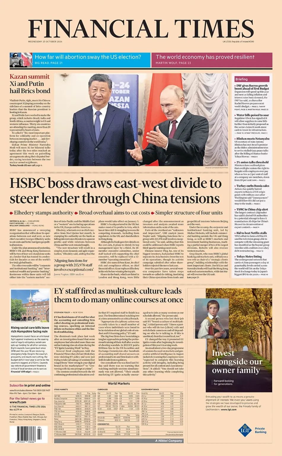 FT – HSBC boss draws east-west divide to steer lender through China tensions