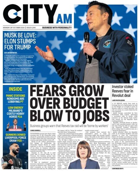 CITY AM – Fears grow over budget blow to jobs