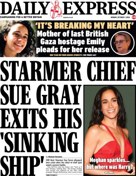 Daily Express – Starmer chief Sue Gray exits his ‘sinking ship’ 