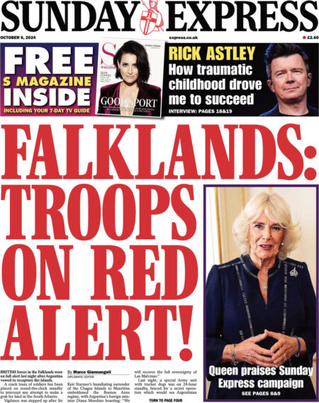 Sunday Express – Falklands: troops on red alert 