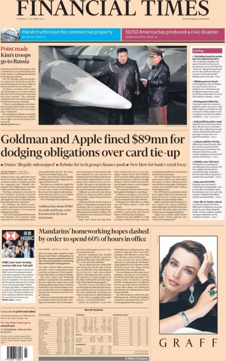 FT – Goldman and Apple fined m for dodging obligations over card tie-up