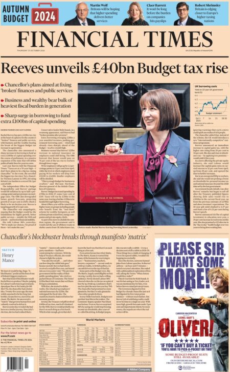 FT – Reeves unveils £40bn Budget tax rise