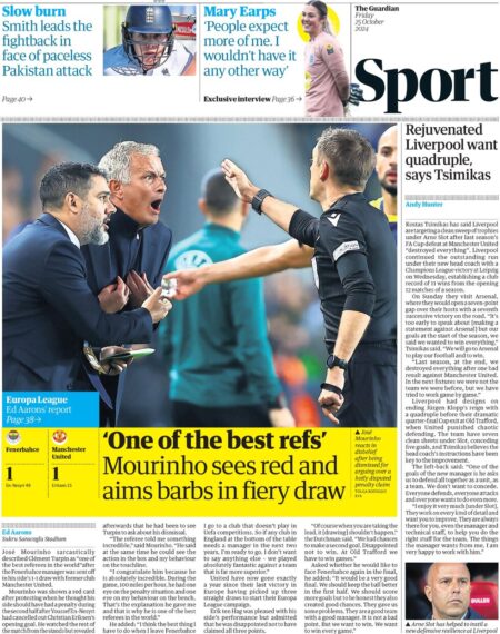 Guardian Sport – Mourinho sees red and aims barbs in fiery draw