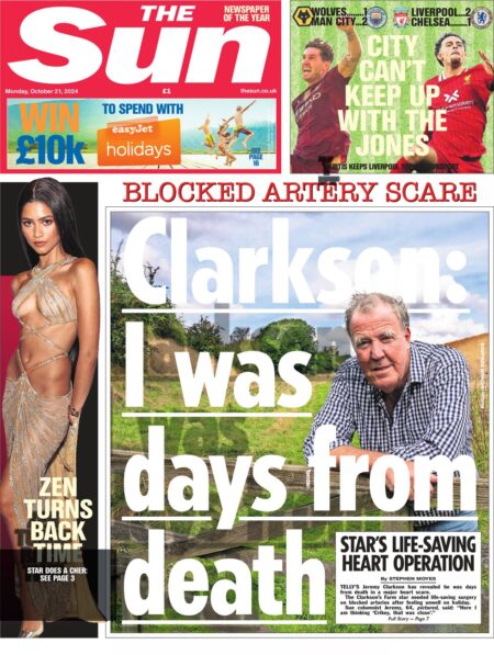 The Sun – Clarkson: I was days from death