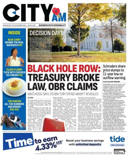 CITY AM – Black Hole Row: Treasury broke law, OBR claims