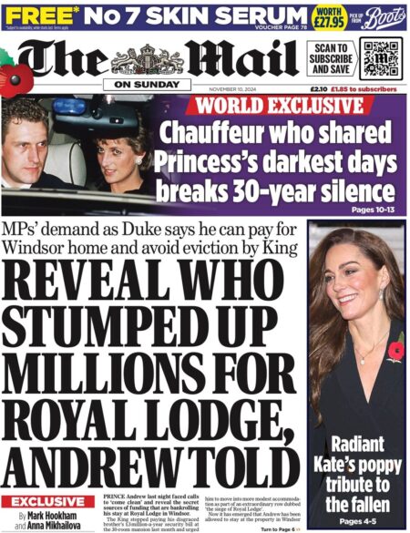 The Mail On Sunday – Reveal who stumped up millions for Royal lodge, Andrew told 