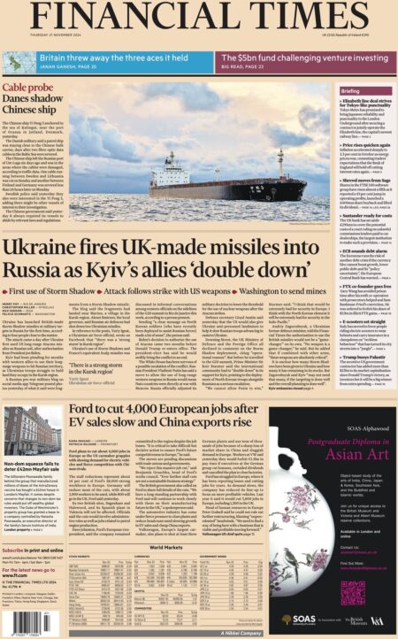 FT – Ukraine fires UK-made missiles into Russia as Kyiv’s allies double down