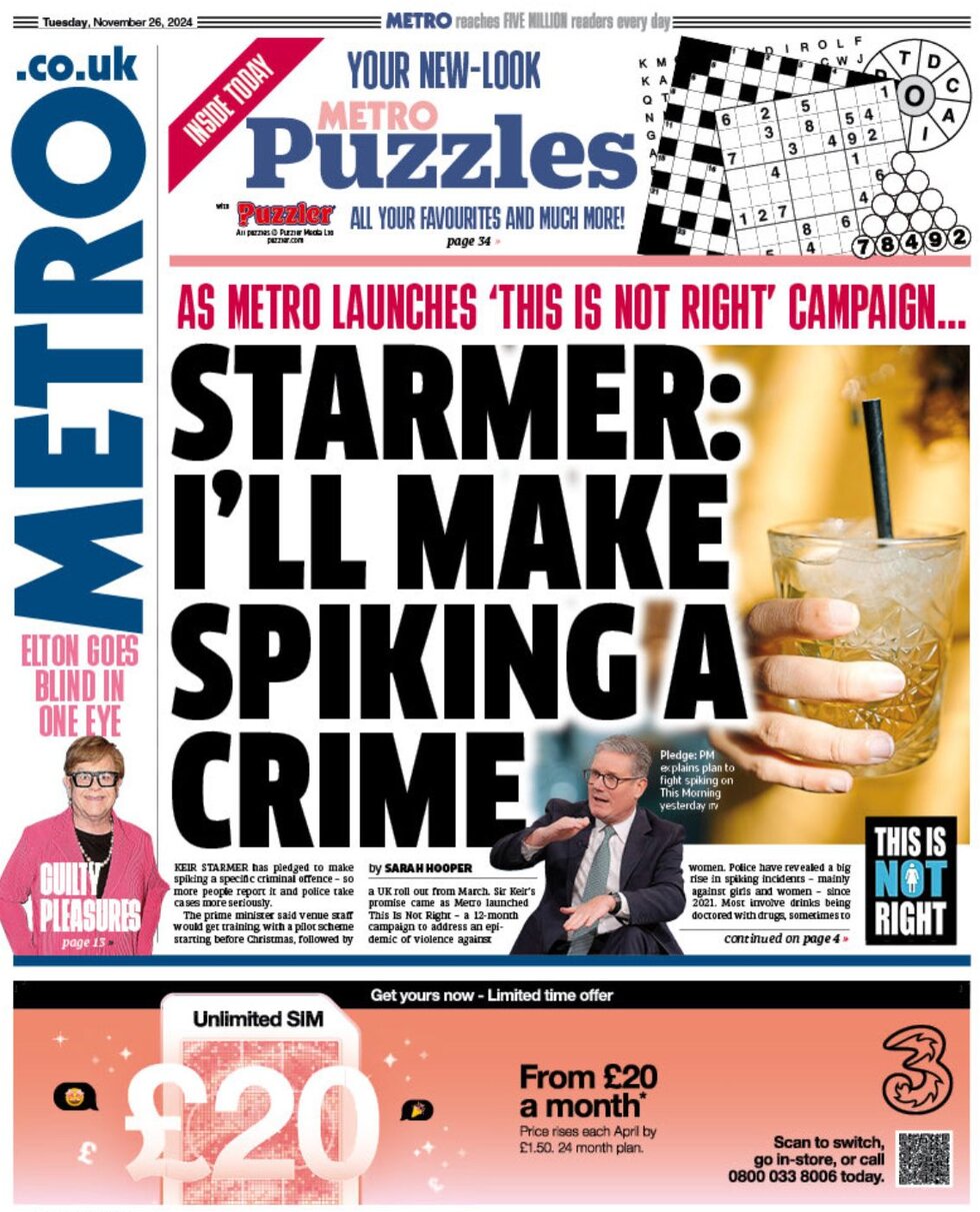 Stamer says he’ll make spiking a crime - Metro