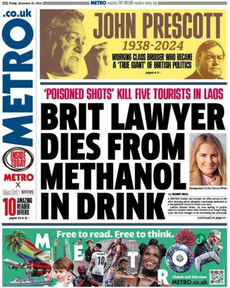 Brit lawyer dies after methanol in drink – Metro 