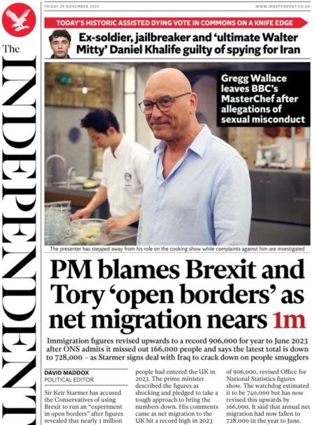 PM blames Brexit and Tory ‘open borders’ as net migration nears 1 million – The Independent