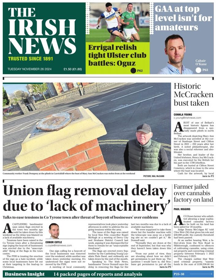 Union flag removal delay due to lack of machinery - The Irish News