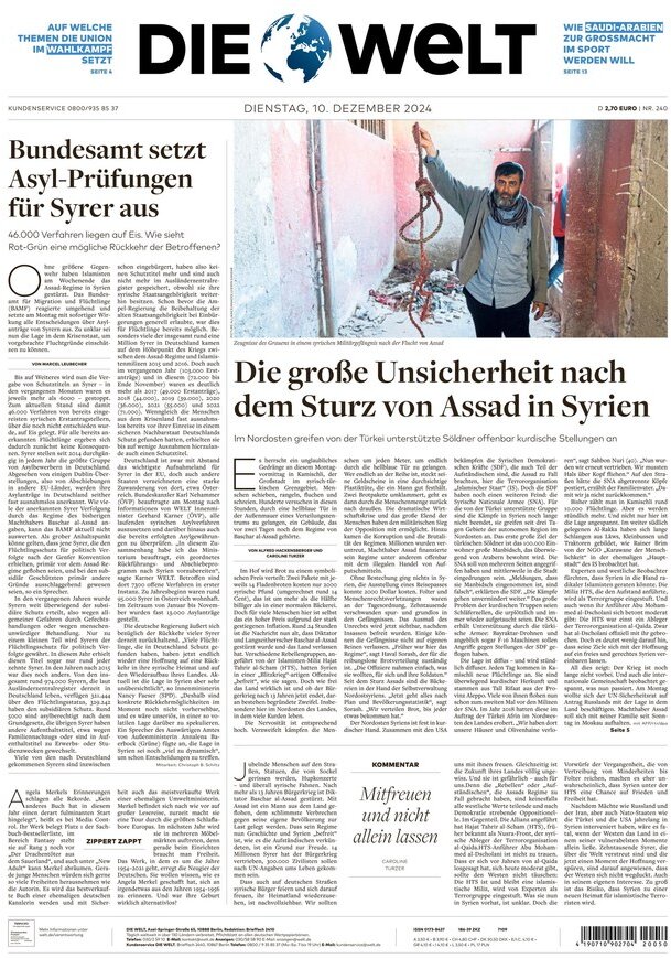 die welt front page 10/12/2024