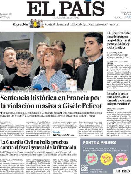 El Pais Front Page 20/12/2024