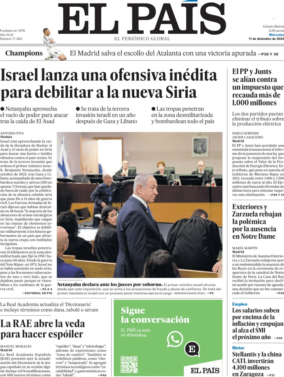 el pais front page 11/12/2024