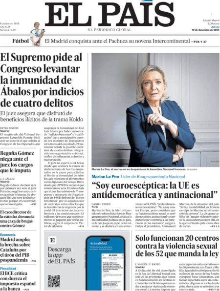 El Pais Front Page 19/12/2024