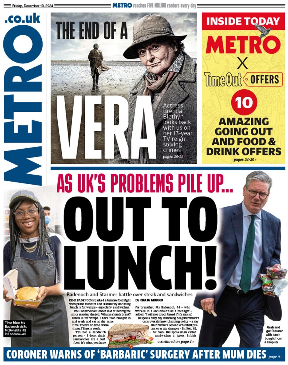 the metro front page 13/12/2024