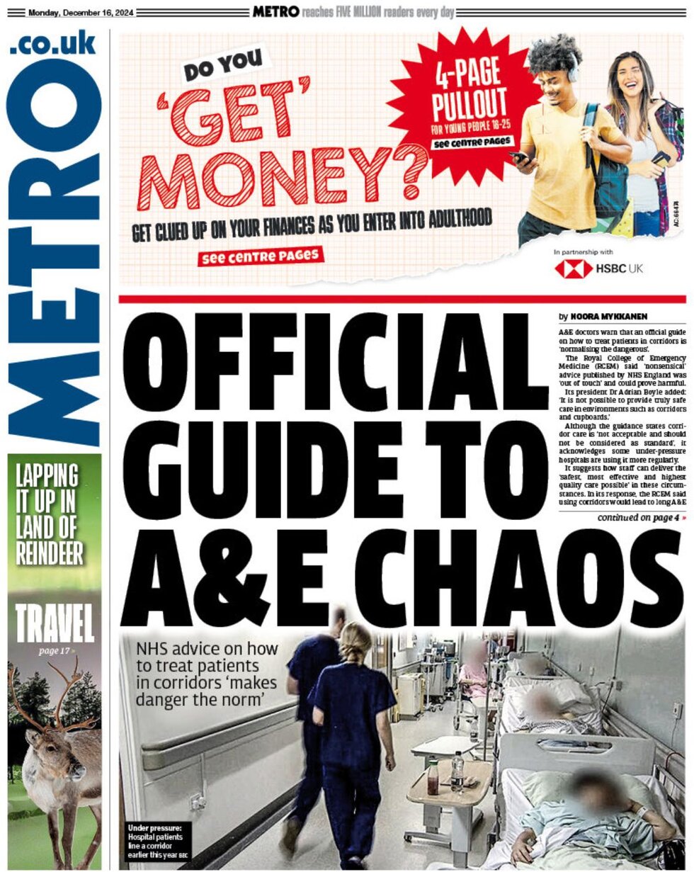 the metro front page 16/12/2024