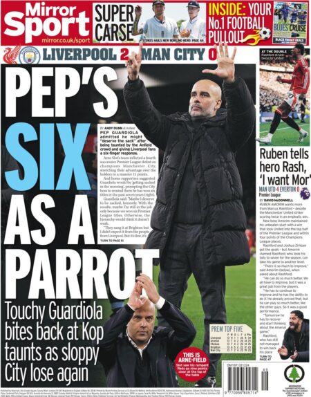 Liverpool 2 – Man City 0 – Pep’s six as a parrot